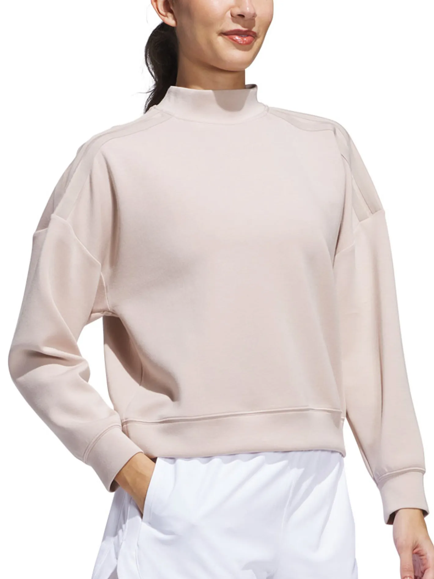 Women Adidas Womens Beyond Spacer Mock Layer Sweatshirt - Wonder Taupe