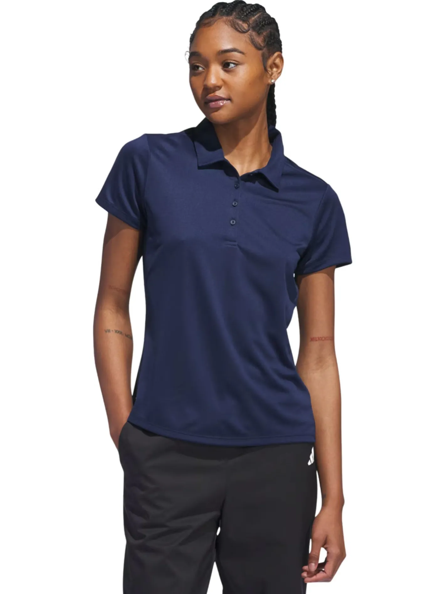 Women Adidas Womens Solid Performance Short Sleeve Polo Shirt - Collegiate Navy