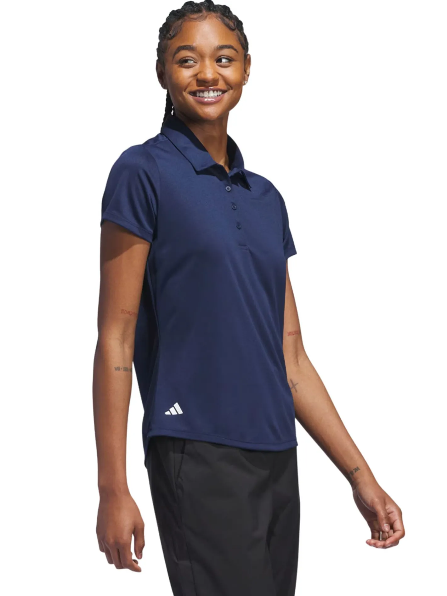 Women Adidas Womens Solid Performance Short Sleeve Polo Shirt - Collegiate Navy