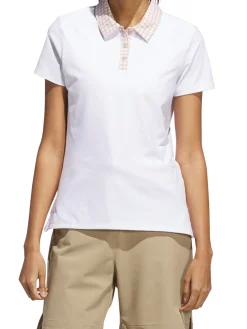 Women Adidas Womens Ultimate365 Gingham Short Sleeve Polo Shirt - White