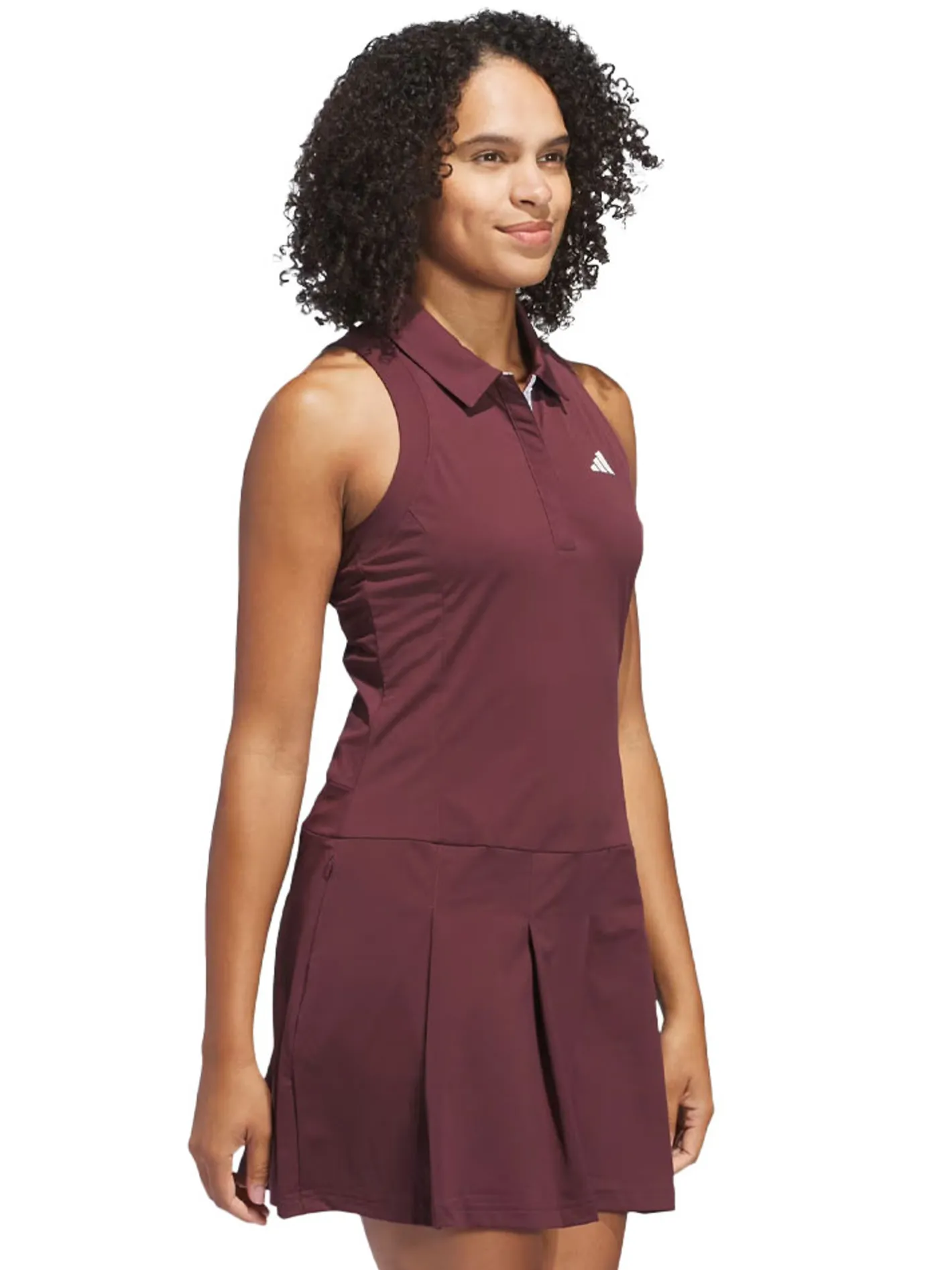 Women Adidas Womens Ultimate365 Tour Twistknit Pleated Dress - Aurora Ruby