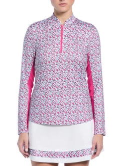 Women Ben Hogan Women's Floral Sun Protection Long Sleeve Top - Fuchsia Purple