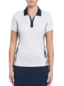 Women Ben Hogan Women's Leaf Print Blocked Polo - Bright White
