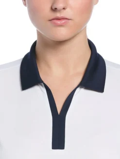 Women Ben Hogan Women's Leaf Print Blocked Polo - Bright White