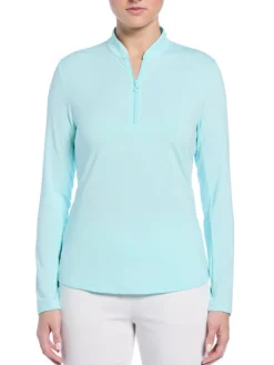 Women Ben Hogan Women's Solid Sun Protection Long Sleeve Top - Waterspout