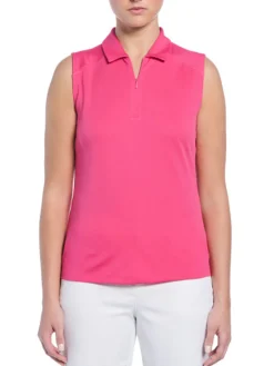 Women Ben Hogan Women's Solid Ventilation Sleeveless Polo - Fuchsia Purple