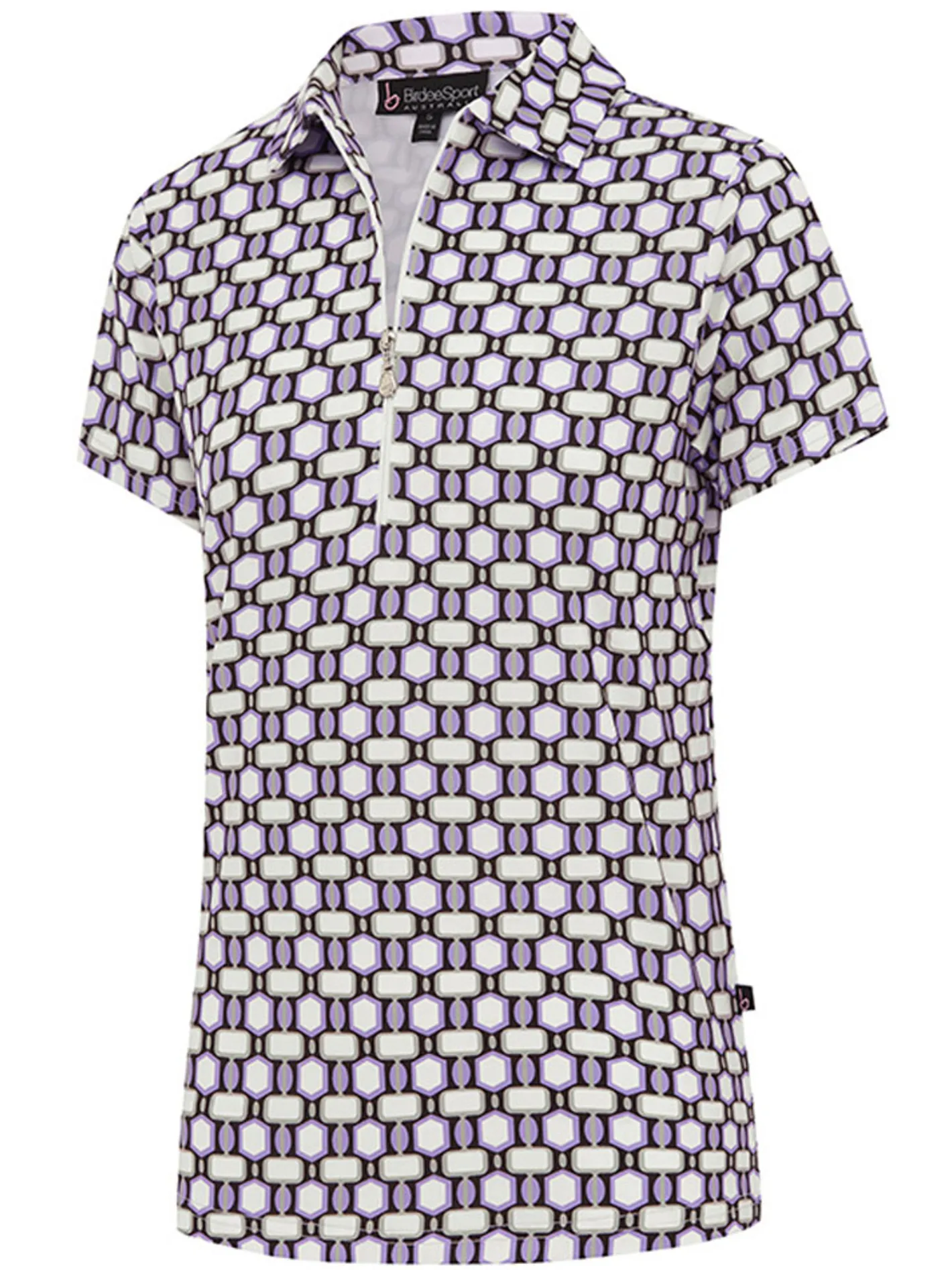 Women Birdee Sport Women's Astra Zipper Short Sleeve Top - White/Lilac
