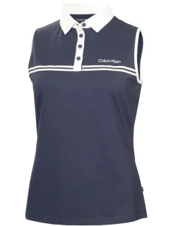 Women Calvin Klein Womens Bellevue Sleeveless Polo Shirt - Navy