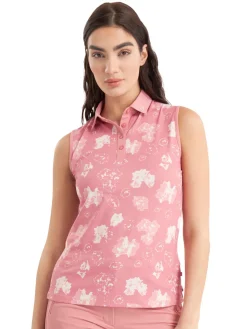 Women Calvin Klein Womens Harmony Printed Sleeveless Polo Shirt - Powder Pink