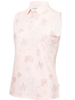 Women Calvin Klein Womens Harmony Printed Sleeveless Polo Shirt - Shell Pink