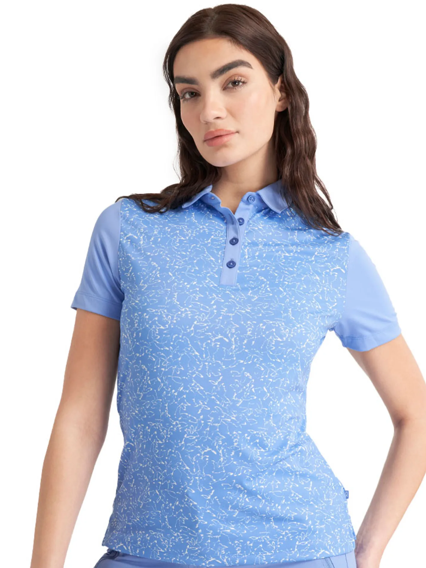 Women Calvin Klein Womens Harmony Printed Polo Shirt - Cornflower Blue