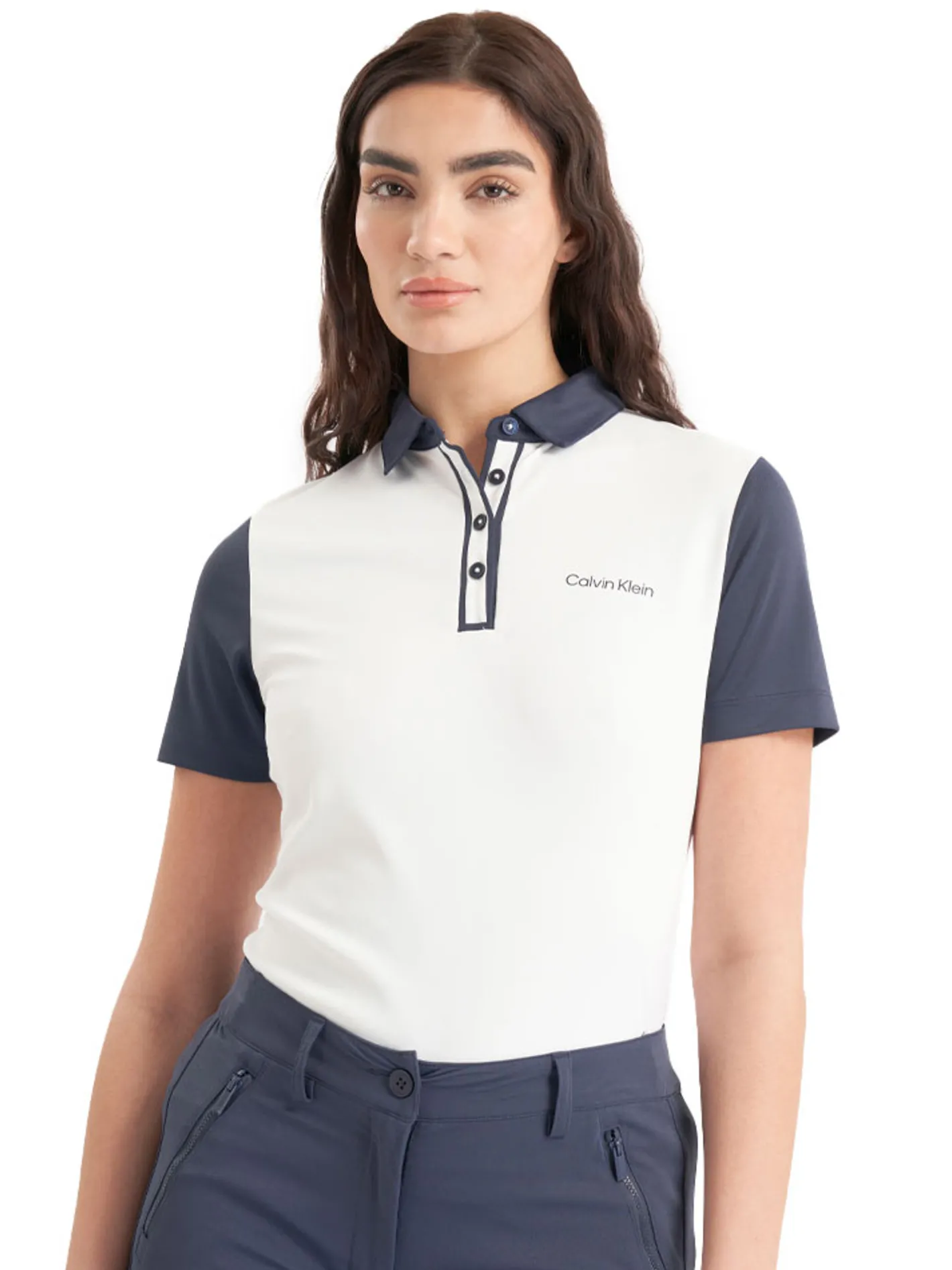 Women Calvin Klein Womens Leigh Polo Shirt - White/Navy