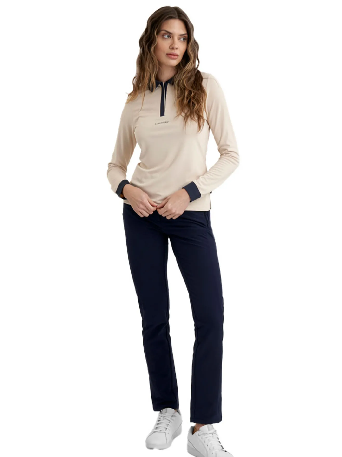 Women Calvin Klein Womens Mila Long Sleeve Polo - Tapioca