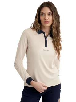 Women Calvin Klein Womens Mila Long Sleeve Polo - Tapioca