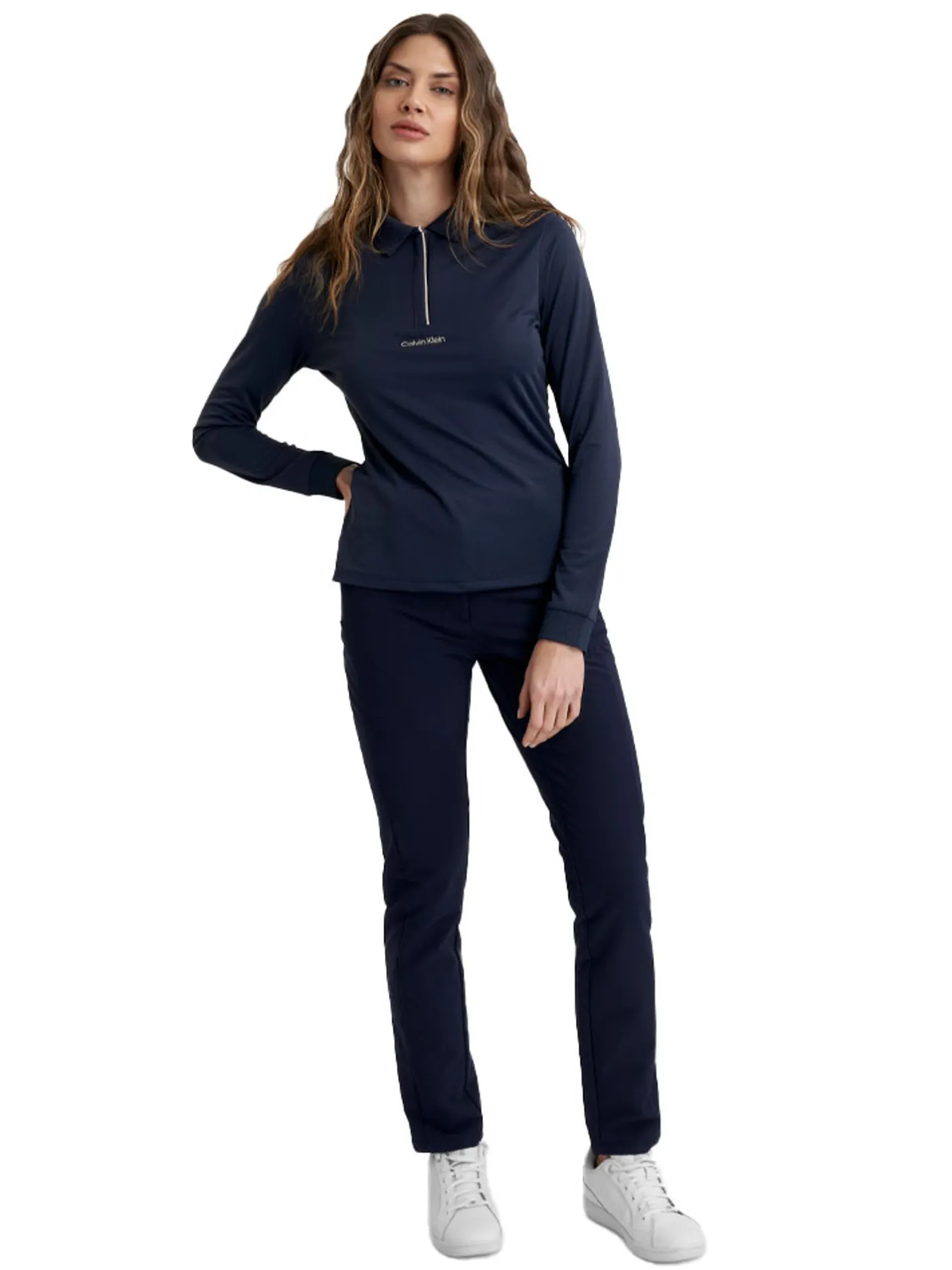 Women Calvin Klein Womens Mila Long Sleeve Polo - Navy