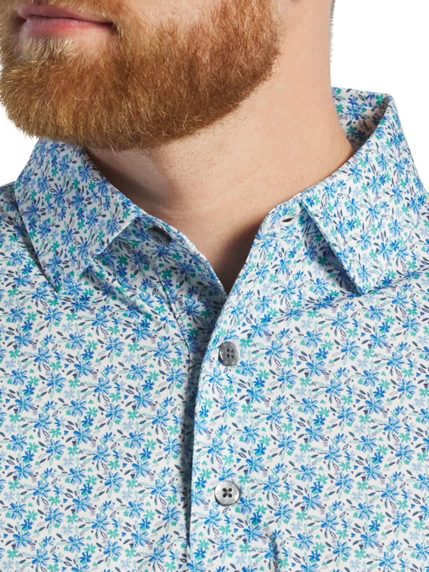 FootJoy Allover Floral Print Lisle Polo Shirt (Athletic Fit) - White/Blue