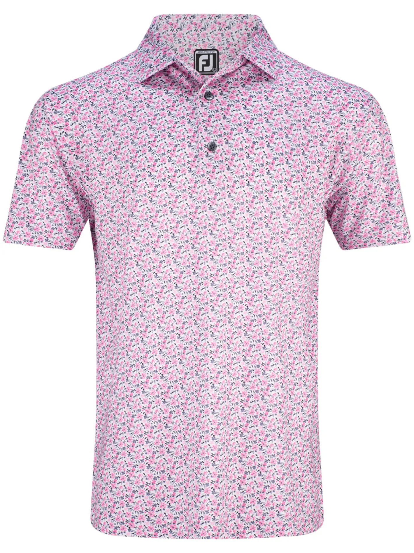 FootJoy Allover Floral Print Lisle Polo Shirt (Athletic Fit) - White/Pink