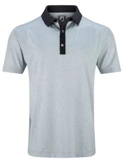 FootJoy Lisle Microflower Print Golf Shirt (Athletic Fit) - Grey/Black