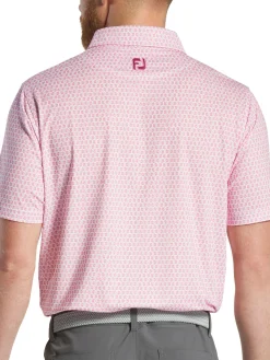 FootJoy Salamander Print Lisle Polo Shirt (Athletic Fit) - White/Pink