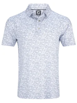 FootJoy Scottish Town Print Lisle Polo Shirt (Athletic Fit) - White/Navy