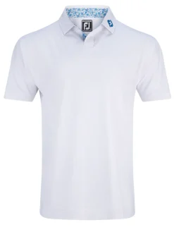 FootJoy Solid Stretch Pique With Floral Trim Polo Shirt (Athletic Fit) - White