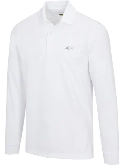 Greg Norman Long Sleeve Pique Shark Polo - White