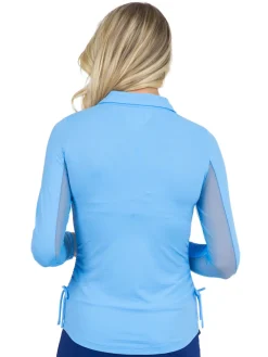 Women IBKUL Adjustable Long Sleeve Zip Polo - Peri