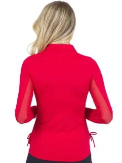 Women IBKUL Adjustable Long Sleeve Zip Polo - Red