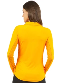 Women IBKUL Adjustable Long Sleeve Zip Polo - Orange Peel