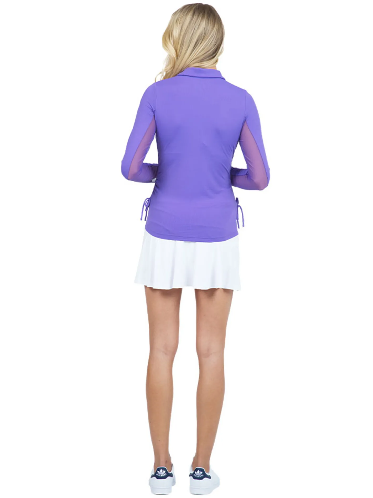 Women IBKUL Adjustable Long Sleeve Zip Polo - Plum