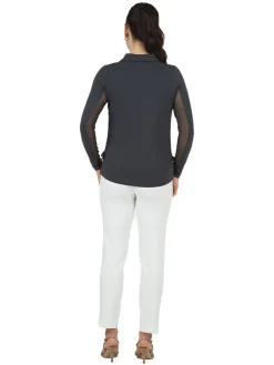 Women IBKUL Adjustable Long Sleeve Zip Polo - Charcoal