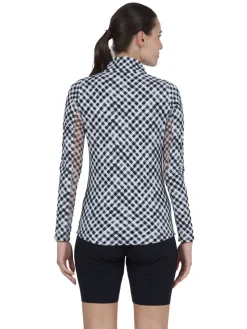 Women IBKUL Gingham Check Long Sleeve Mock Neck Top - Black/White