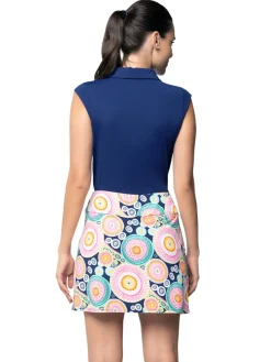 Women IBKUL Leona Print Layered Skort (17.25") - Navy Multi