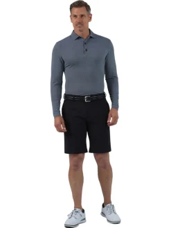 IBKUL Mini Check Print Long Sleeve Polo (Modern Fit) - Black/White