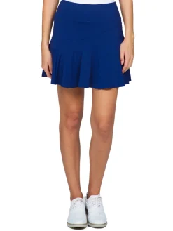 Women IBKUL Solid Flounce Skort (16.25") - Navy