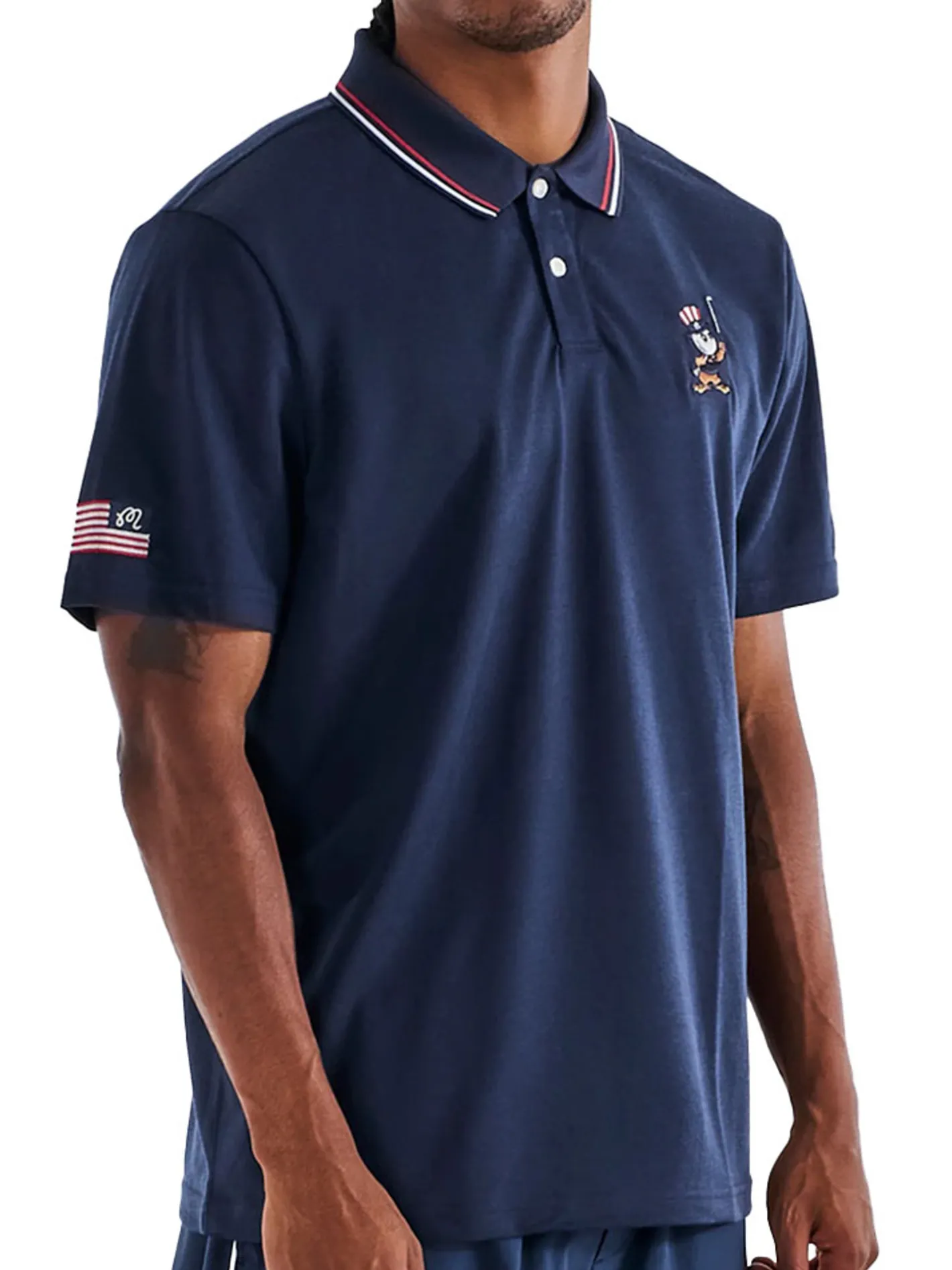 Malbon Eagle Buckets Performance Pique Polo - Navy