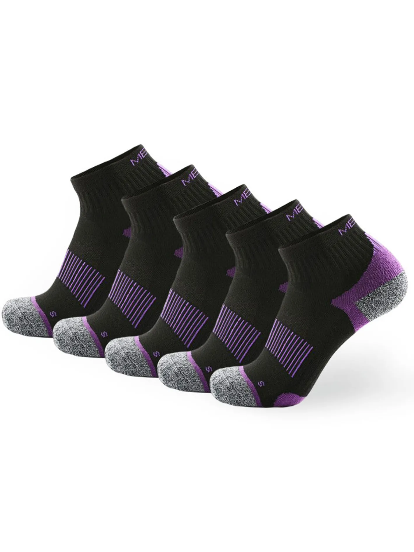 Meikan Socks Meikan 5 Pack Women's Quarter Cut Performance Sports Socks - Black/Purple