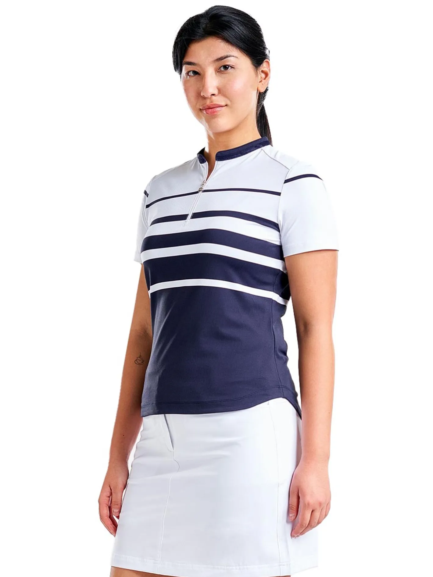 Women Nivo Women's Lynda Short Sleeve Mock - White/Navy