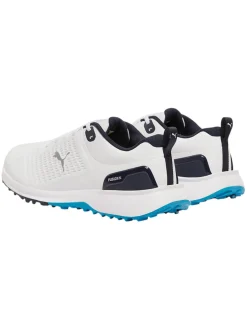 Puma FUSION Plus Spikeless Golf Shoes - White/Speed Blue/Deep Navy