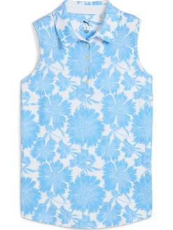 Women Puma Womens CLOUDSPUN Botanic Golf Polo - White Glow/Team Light Blue