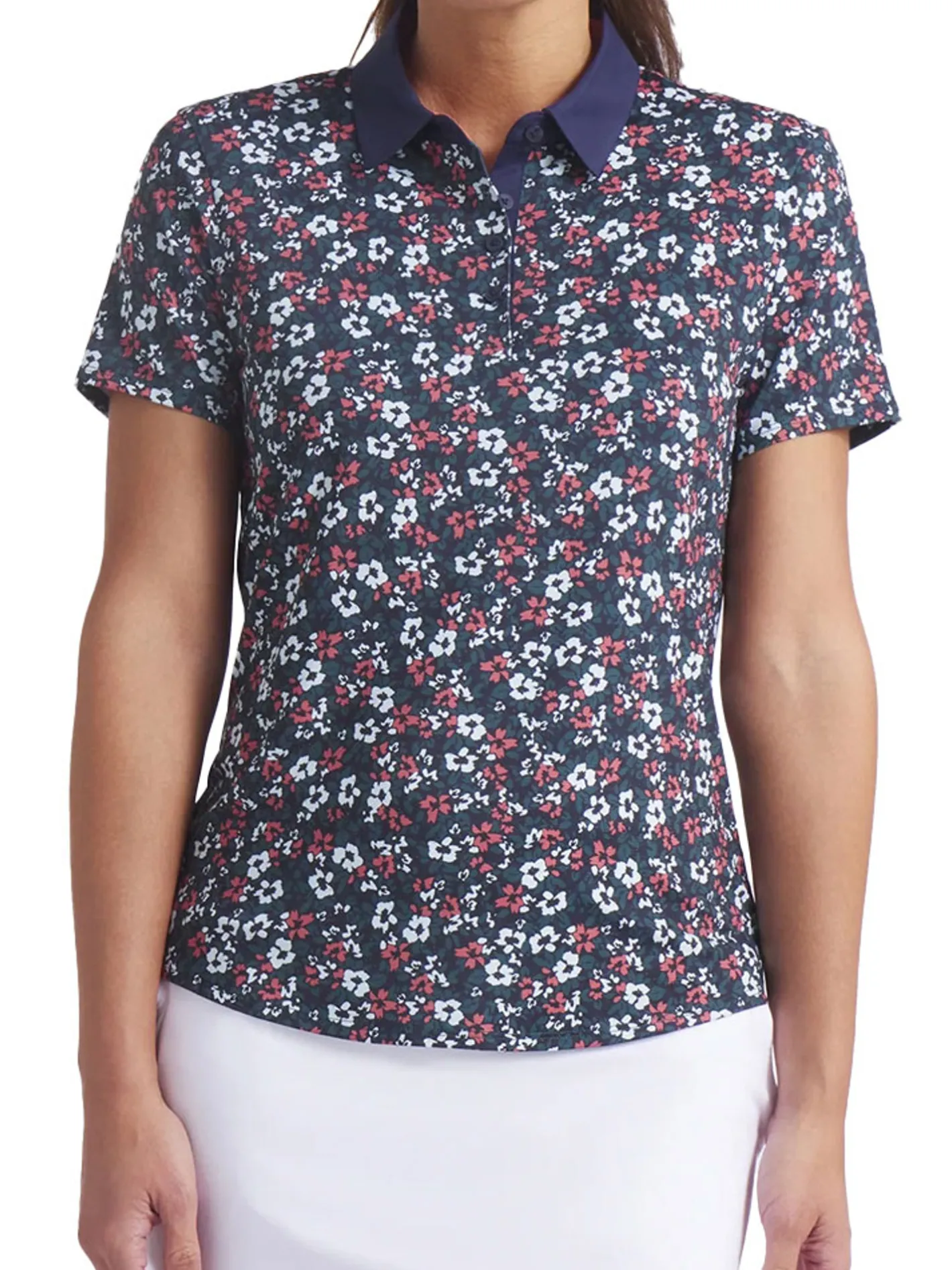 Women Puma Womens Floral Burst Golf Polo - Deep Navy