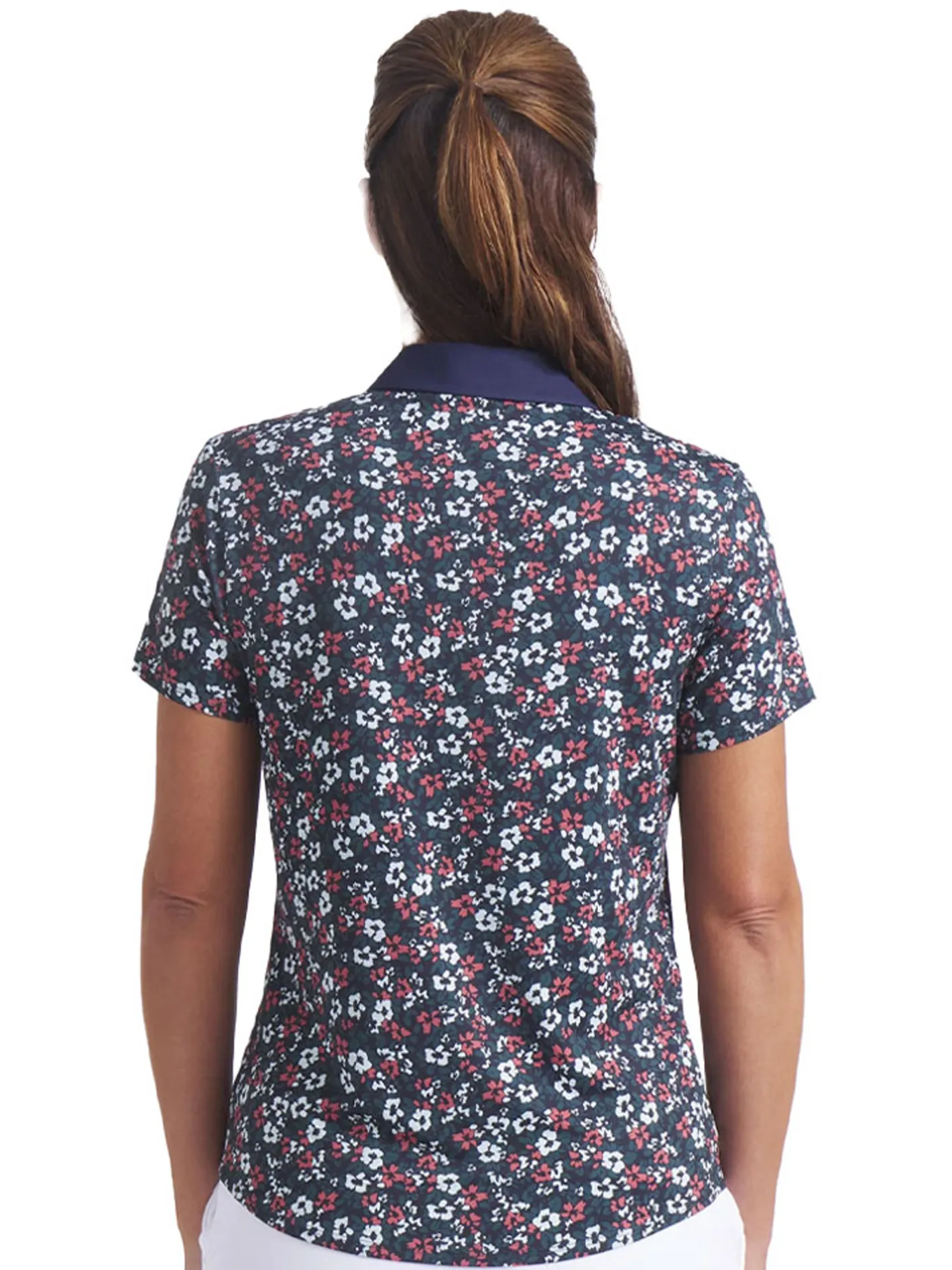 Women Puma Womens Floral Burst Golf Polo - Deep Navy