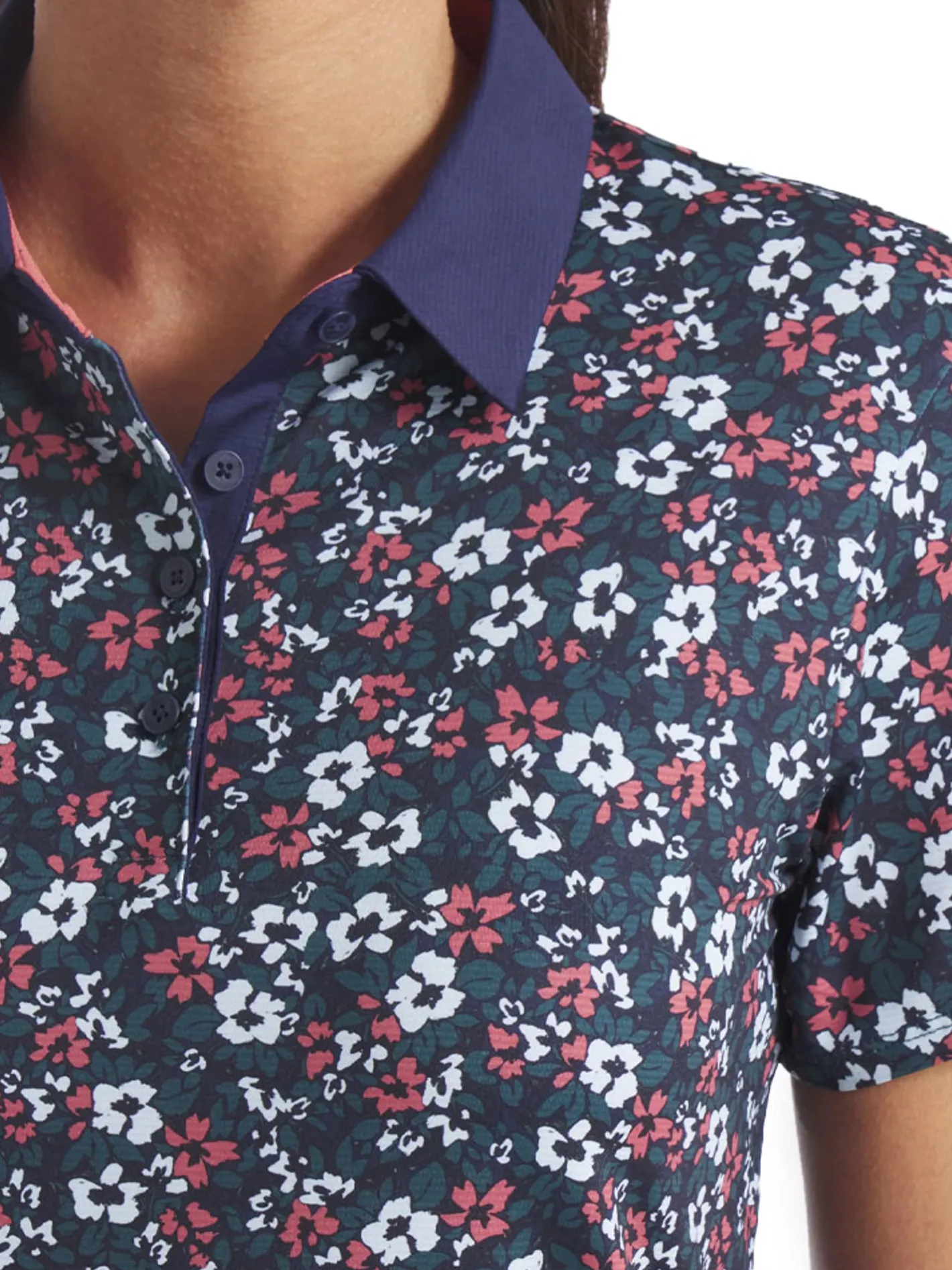 Women Puma Womens Floral Burst Golf Polo - Deep Navy